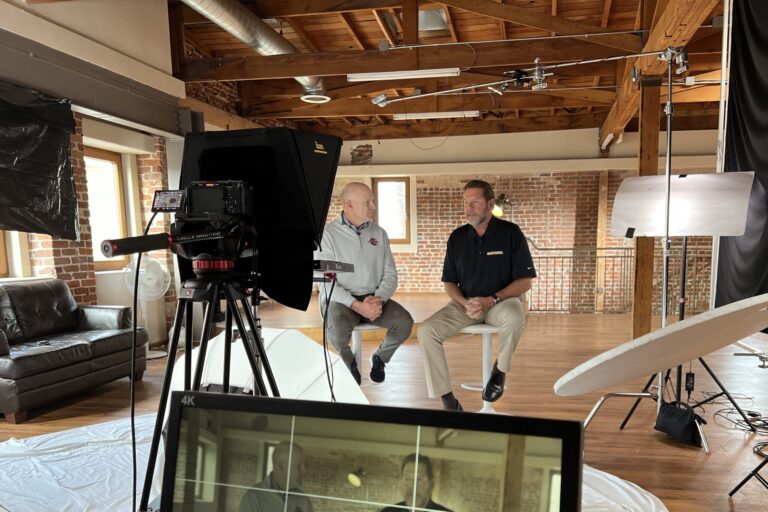 Presenter set with cinema camera for training videos