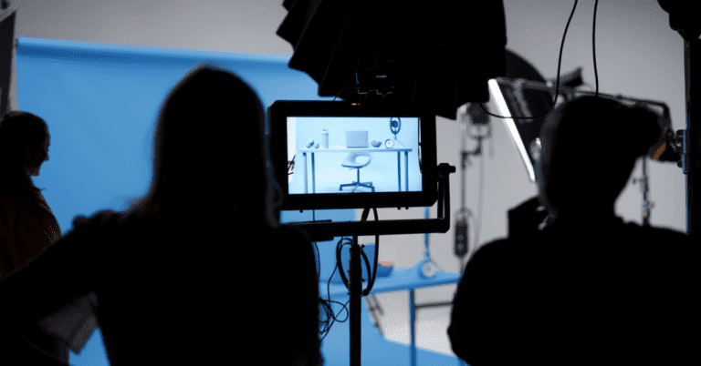Product on set, seen through the camera monitor