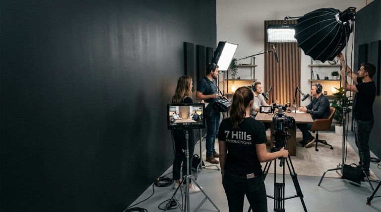 Video podcast set planned with host and guest chairs