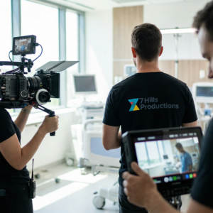 Camera crew filming inside a clinical treatment room