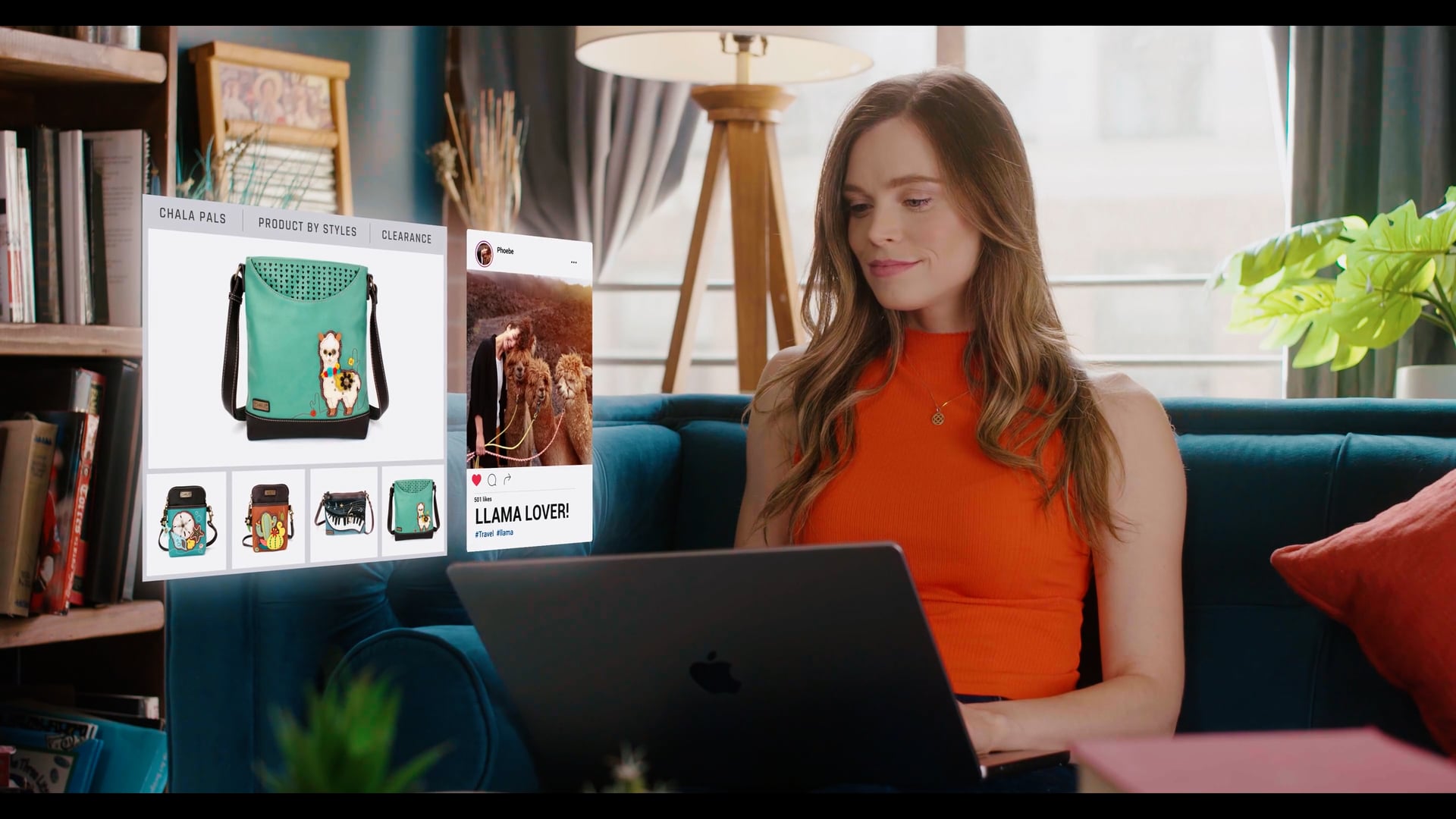 Structured handbag on a desk with laptop, social media product video still