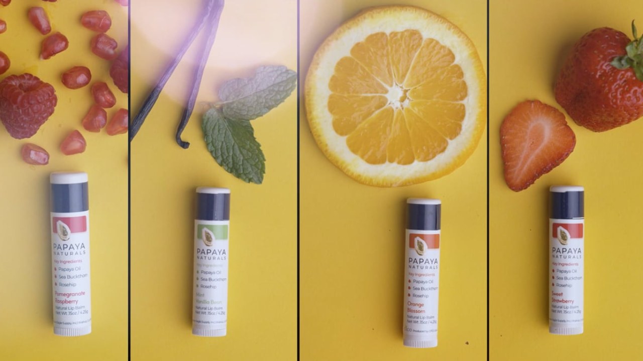 Lip balm tubes with fruit, product explainer