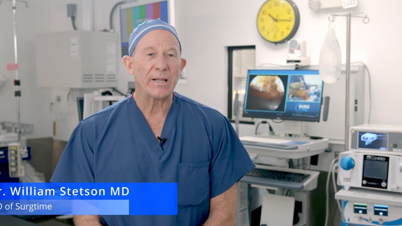 Surgeon explaining a medical technology on camera